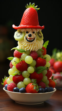 Funny Clown Face on a Fruit Cakeの素材