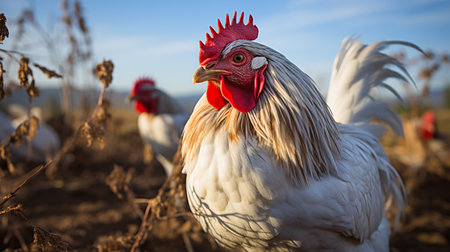 Chickens on a farmの素材