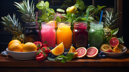 Colorful Fresh Juice Bar. Vibrant Smoothie Selectionの素材