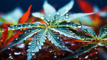 Water Droplets on a Cannabis Leafの素材