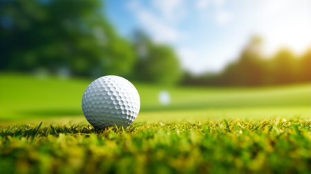 Golf ball on green meadowの素材