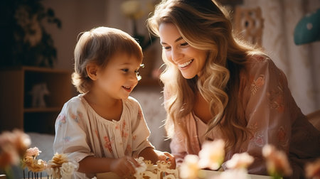 Motherly Love. Happy Moments in the Bedroom with Sonの素材