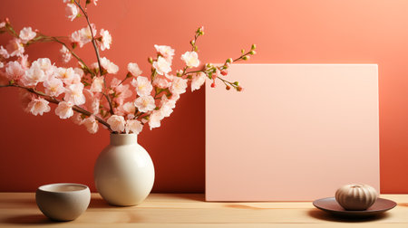 Pink Blossoms on an Empty Card Backgroundの素材