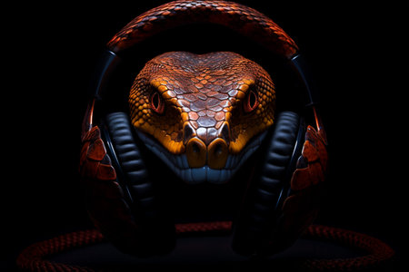 Snake with headphones. Snake listening to musicの素材