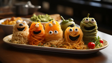Spaghetti Smiles for a Creative Meal. Funny Foodの素材