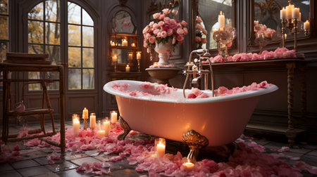 Luxury Bathroom Oasis. Vintage Elegance Spa. Rose Petal Blissの素材