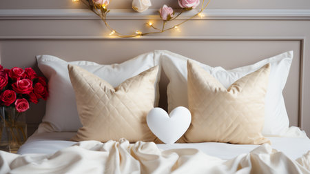 a white bed with a heartの素材
