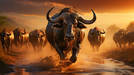 Wildebeasts during safariの素材