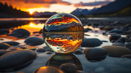 glass transparent ball at sunsetの素材