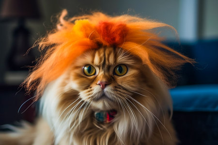 Confused Kitty Coif. Feline Fashion Faux Pas. AI Generatedの素材