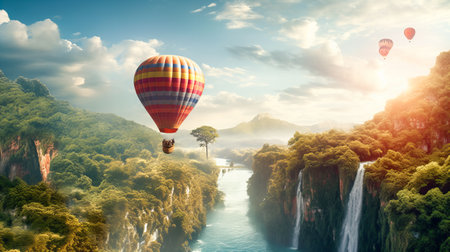 Hot Air Balloon Over Natureの素材