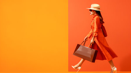 Beautiful female carrying shopping bags. Beautiful woman with many shopping bagsの素材
