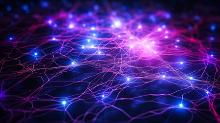 Network design background. Illuminated fiber optic network connections. Abstract technologyの素材