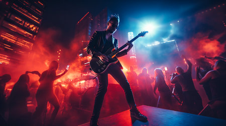 Lead Guitarist in Action. Rock Concert Performanceの素材