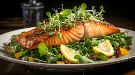 Salmon Filet with Fresh Greensの素材