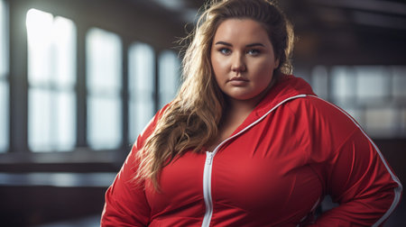 Plus-Size Woman in Sportswear. Beautiful Full-Figured Lady in Tracksuitの素材