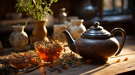 Tea Moments. Teapot and Steeping Tea Leavesの素材