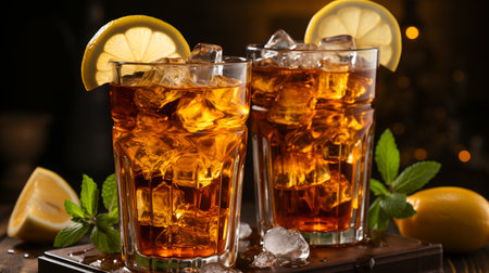 iced tea with lemon and ice in tall glassesの素材