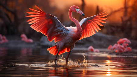 Lone Flamingo Ballet at Sunsetの素材