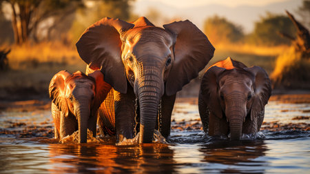 African Elephant Gathering by the Watering Holeの素材