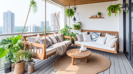 Chic Balcony Haven. Cozy City Balcony Oasisの素材