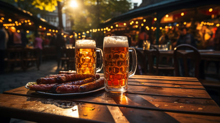 Oktoberfest Feast Bratwurst and Beerの素材