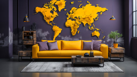 Apartment Interior with World Map Decorの素材