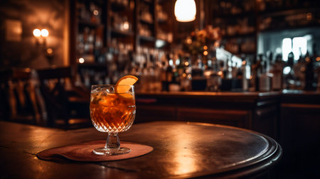 Cocktail stands on the bar in the background. AI Generatedの素材