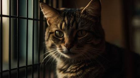 Trapped feline in metal prison. AI Generatedの素材