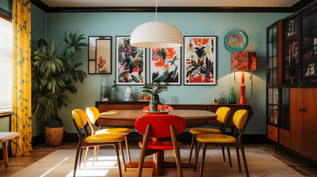 Vintage Kitchen. Colorful Retro Home. Classic Dining Roomの素材