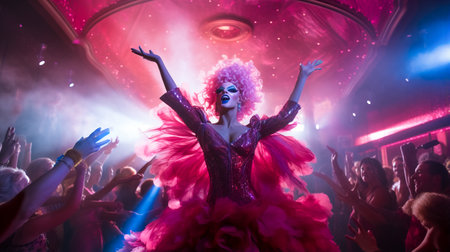 Nightclub Spectacle. Vivid Drag Performance. Dazzling Nightlife Divasの素材