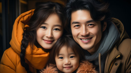 Warm Asian Family Scene. Asian Home Happinessの素材