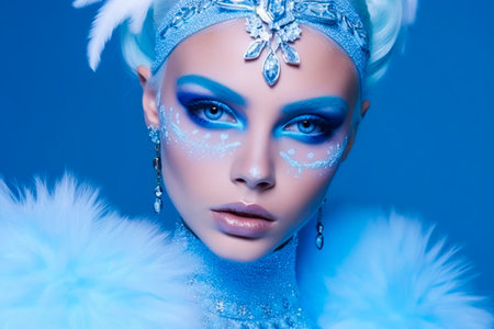 Winter Makeup Of A Beautiful Woman. Christmas make-up. AI Generatedの素材