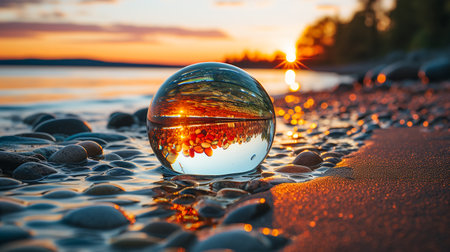 glass transparent ball at sunsetの素材