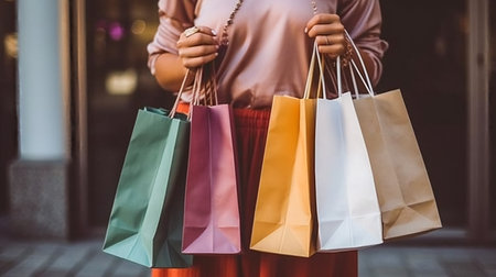 woman holding shopping bagsの素材