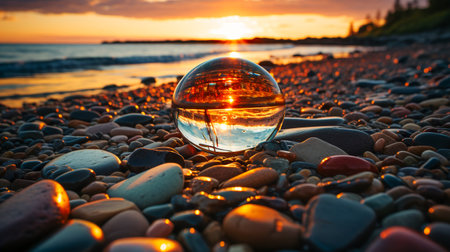 glass transparent ball at sunsetの素材