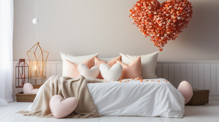 a white bed with a heartの素材