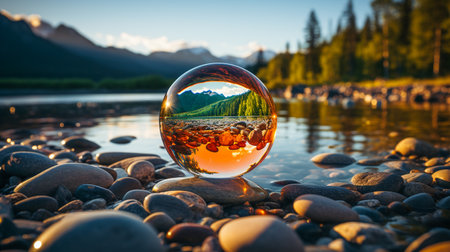 glass transparent ball at sunsetの素材