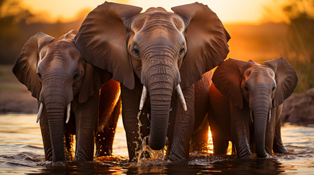 African Elephant Gathering by the Watering Holeの素材