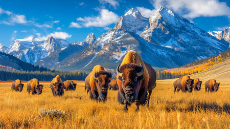 Bison Herd in Yellowstone. American Wildernessの素材