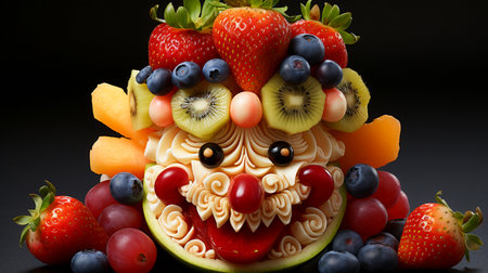 Funny Clown Face on a Fruit Cakeの素材