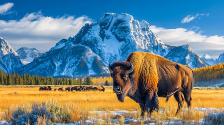 Bison Herd in Yellowstone. American Wildernessの素材