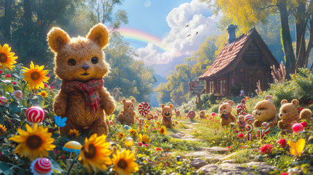 Adventure with Cute Animals. Toy Tales. Cartoon Wonderlandの素材