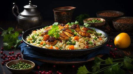 Chicken kabsa. Arabian national dishの素材