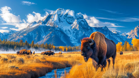 Bison Herd in Yellowstone. American Wildernessの素材