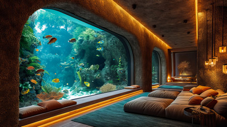 Exotic Fish in the Living Area. Living Room Aquariumの素材