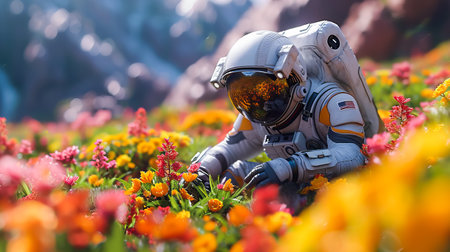 Gardening in the Cosmos. Astronaut Tending to Intergalactic Plantsの素材