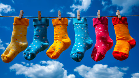Hanging Socks in Vibrant Hues. Choreography of Colorsの素材
