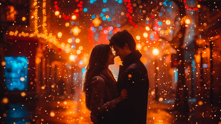 Celebrating Together on Valentine's Day. Kissed by the Night. Love in the Cityの素材