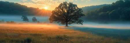 Foggy Meadow. Enchanting Sunriseの素材